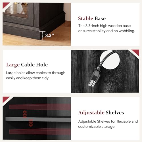 Image of MXV 80'' Fireplace TV Stand, Farmhouse Entertainment Center with 3 Sided Glass TV Stand, Modern Media Console Table with Storage Drawers & Cabinets with LED Flame and Lights for Living Room, Black