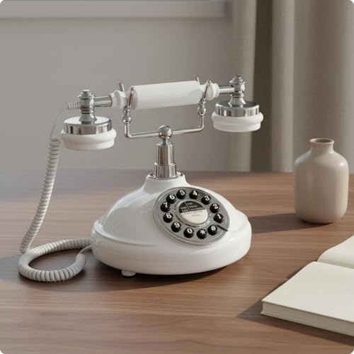 Téléphone fixe rétro vintage blanc à cadran pour la maison - 2