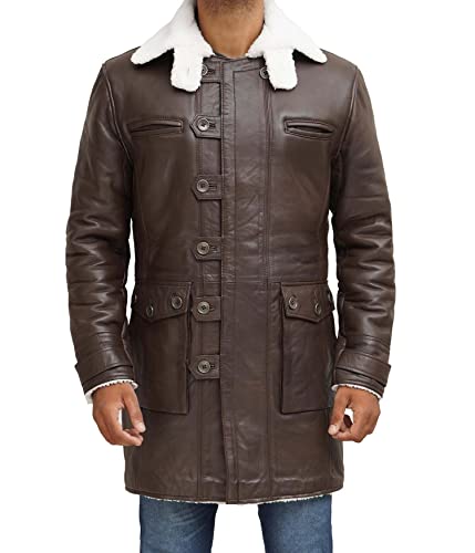 Image of fjackets Shearling Leather Coat Men - Real Lambskin Leather Jackets Mens Sherpa Lined Winter Casual Fur Coats Outerwear