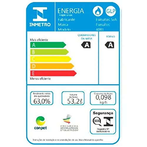 Fogão 4 Bocas Caribe com Acendimento Automático Forno 53.2L, Inox, Esmaltec