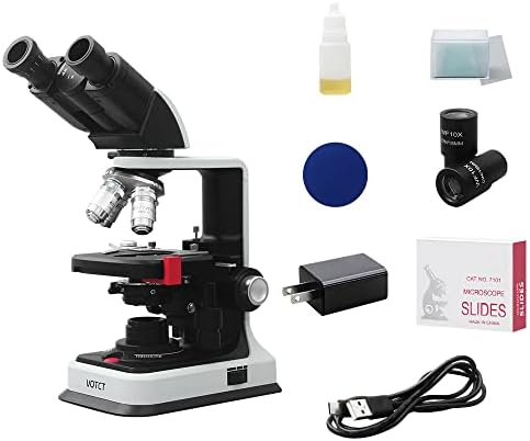 VOTCT Biological Microscope Manification Binocular Compound Microscope,Professional Microscope Kit with Slides for School Student Kids Adults Laboratory Education Science