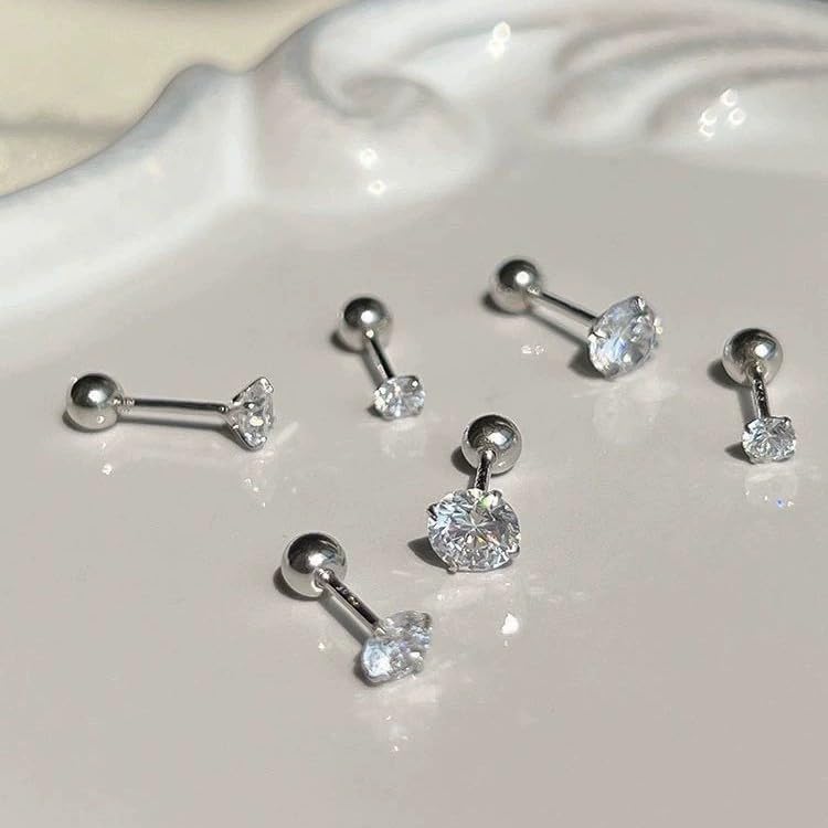 Cubic Zirconia Stud Earrings for Women Stainless Steel Flat Back Cartilage Conch Helix Tragus Earrings Studs Cartilage Piercing Jewelry 3-8mm (8mm) - Image 5