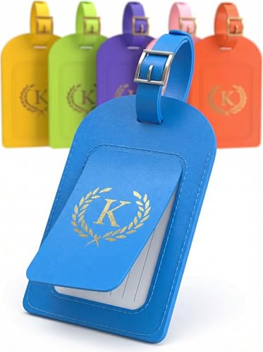 Vegan Leather Luggage Tags 6-Pack with Privacy Cover