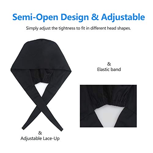 Image of QBA Adjustable Working Cap with Button, Cotton Working Hat Sweatband, Elastic Bandage Tie Back Hats for Women & Men, One Size