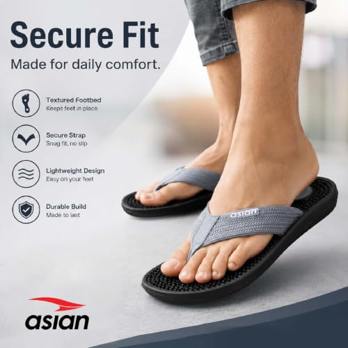 Image of ASIAN Safari-15 Acupressure Flip Flops for Men with Pressure-Point Footbed, Pain-Relief Comfort| Ideal for Home, Travel & Daily Use