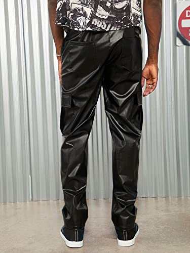 WDIRARA Men's High Waist Button Pu Leather Party Club Long Pants with Pockets2