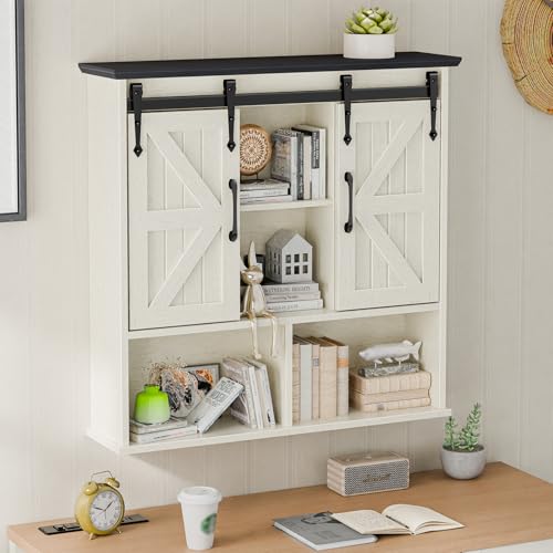 Image of Vabches Bathroom Wall Cabinet, Farmhouse Medicine Cabinet, White and Black