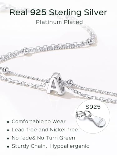 Image of ChicSilver Ankle Bracelets for Women Waterproof, 925 Sterling Silver Initial Anklets for Women, Adjustable Dainty Layered Anklet Beach Jewelry for Women Mom Wife Friend