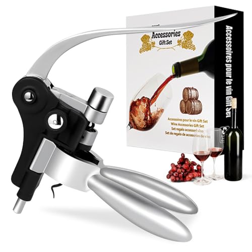 Korkenzieher Wein Geschenkset, Premium Weinöffner-Set mit Kapselschneider, Weinausgießer, Vakuum Weinverschluss, für alle Arten von Korken, Geschenk für Männer und Frauen