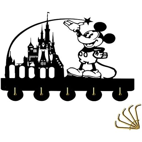 Disney Castle Door Hooks,Disney Mickey Mouse Cartoon Animation Coat Hooks,Key Holder,Key Hanger For Wall、Entryway And Living Room -Unigue Gift-5 Hooks-20LB(Max) Cover