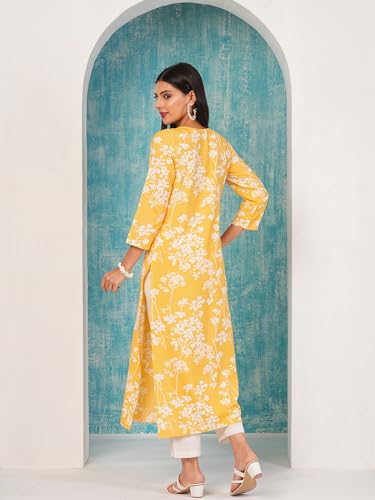 Image of GoSriKi Women's Cotton Blend Chikankari Embroidered Straight Kurta