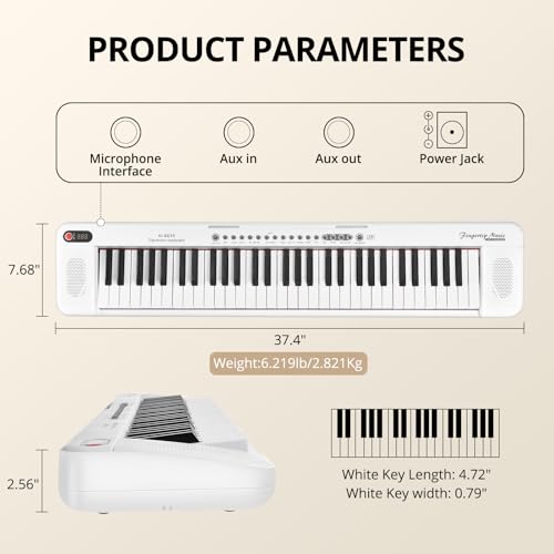 RIVVTA 61 Key Electric Keyboard Piano with 200 Tone 200 Rhythm and 60 Demo Light-Up Keyboard for Beginners - Includes Music Rest Microphone Power Supply Note Stickers White(REK-20) - Thumbnail 7
