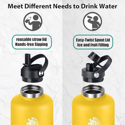 Image of 128oz Insulated Water Bottle, Triple Wall Vacuum Stainless Steel Bottle, 48H Cold & 24H Hot, Leak-Proof BPA-F Jug with Straw & Spout Lids for Sports & Outdoor
