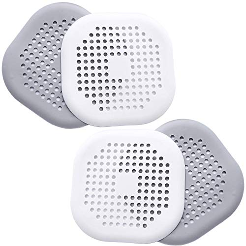 Preisvergleich Produktbild ExeQianming Duschablaufabdeckungen, 4 quadratische Silikonschläuche mit Saugnapf für Badezimmer, Küche, Badewanne, Waschbecken, Abflusssieb