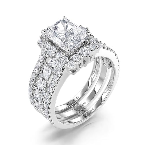 Jeulia 2 PC Interchangeable Engagement Ring Set for Women 925 Sterling Silver Radiant Cut Diamond Wedding Ring Set Cubic Zirconia Halo Solitaire Anniversary Promise Rings for Her with Jewelry Gift Box3
