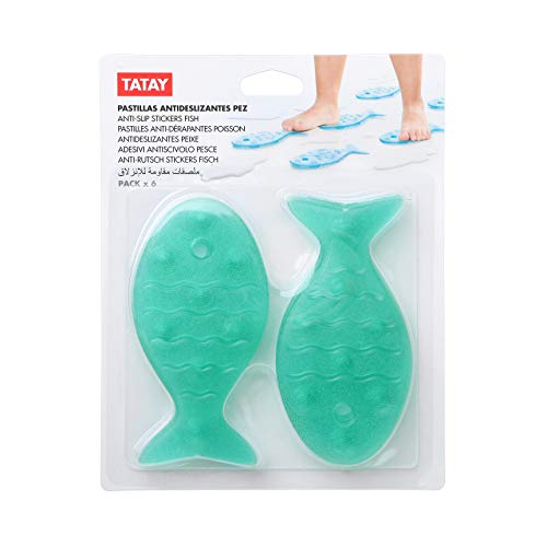 Tatay Fisch Aufkleber Anti-Rutsch Badewanne, PVC, türkis, 7.5 x 0.7 x 14 cm -6 Stück