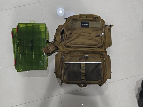 Goture フィッシングリュック 釣りバッグ タックルバッグ 30L大容量 600Dオックスフォード SBSジッパー 撥水加工 3600携帯用ルアーケース2個付き レインカバー付き ロッドホルダー 軽量 タックル収納 多機能 釣り 登山 旅行 アウトドア 携带性 カーキ