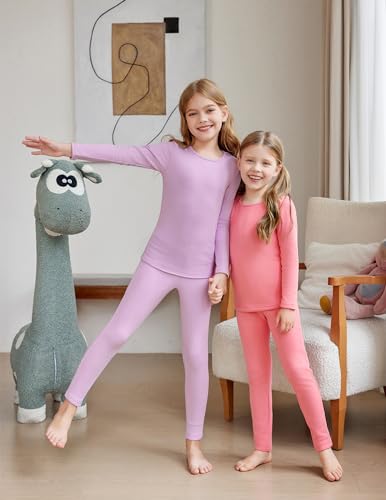 Arshiner Girls Thermal Underwear Set Long Johns Fleece Lined Kids Base Layer Top Bottom Warm Winter Lilac 7-8 Years thumb #6
