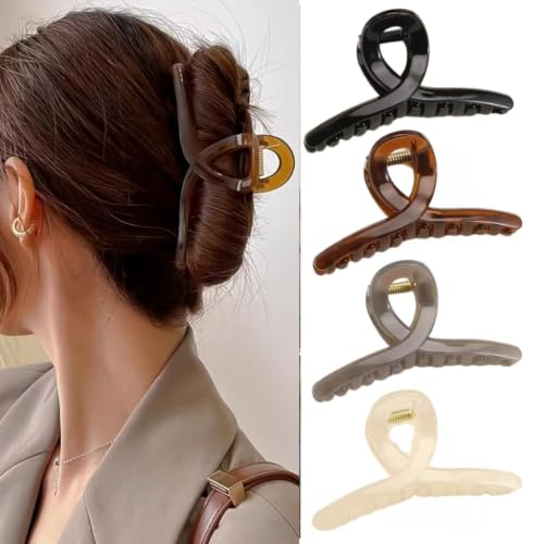 Image of PACTIV Large Claw Clips for Women - Butterfly Cushy Hairclip & Clutcher for Thick Hair, Strong Grip Hair Clips for Womens & Girls (Pack of 4, Multicolor)