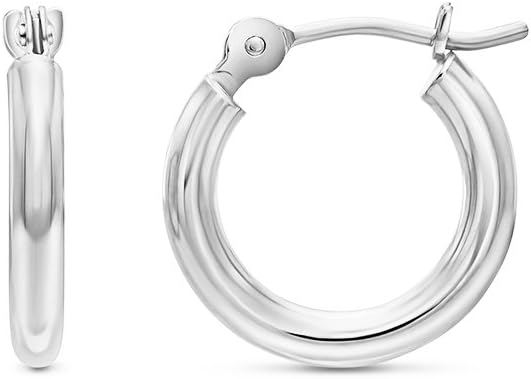 Aretes de aro redondos clásicos de oro blanco de 14 k