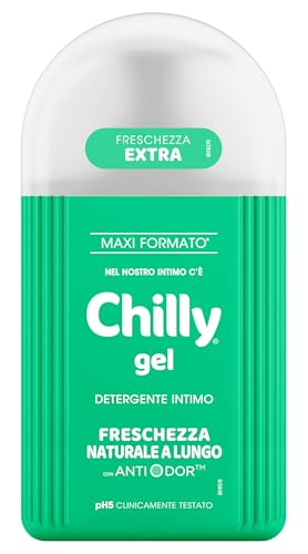 Chilly, Detergente Intimo Gel, Freschezza naturale a Lungo, con Anti-Odor, Per L'Igiene Intima, con Mentolo Naturale per una piacevole sensazione di freschezza, pH 5, Clinicamente Testato - 300 ml