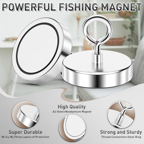 FINDMAG Super Strong Fishing Magnet, 1000 lbs Pulling Force, Neodymium Rare Earth Magnet with Countersunk Hole Eyebolt, Large Magnets for Remover, Diameter 3.54 inch(90 mm), Holiday Gift Idea
