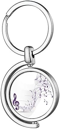 Flappg Purple Music Notes White Rotating Keychain Metal Keyring Holder image 2