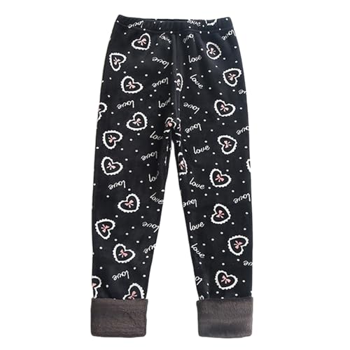 Generisch 2026 Girls Thermal Leggings Winter Base Layer Pants Cute Heart Leopard Print Soft Warm Lined Outdoor Cold Weather, black, 4-5 Years