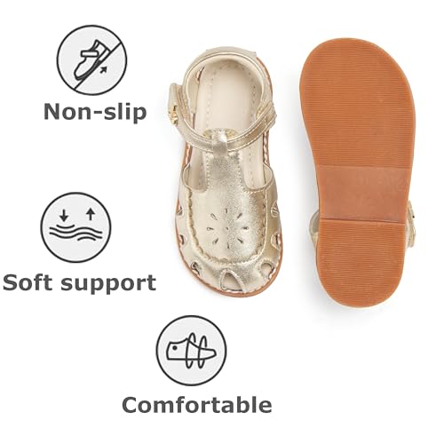 Image of THEE BRON Toddler Girls Closed-Toe Sandals Sweet Retro Cutout Summer Dress Shoes