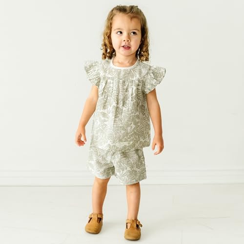 Image of MakeMake Organics GOTS Certified Organic Cotton Baby Kids Toddler Girl Top and Short Outfit Set