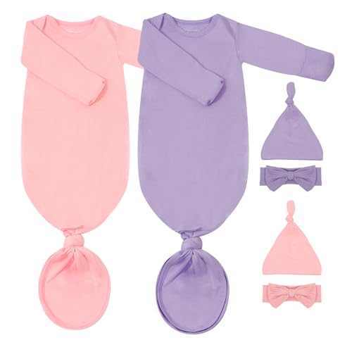 Image of COOZYNANA 2Pack Knotted Gown Baby Newborn, Ultra-Soft Modal Sleeper for 0-3 Month Boys & Girls