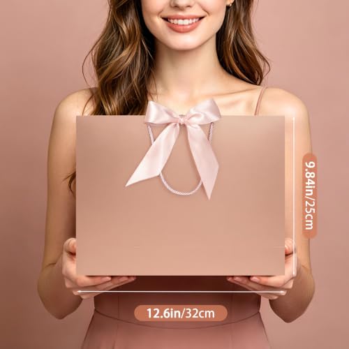 Image of JMANNI Gift Bags with Handles, 13 inch Medium Gift Bag for Presents, 2 Pcs Bags with 4 Tissue Paper and 2 Cards for Graduation Baby Shower Wedding Bridal Shower Mother's Day Birthday Party (Rose gold)
