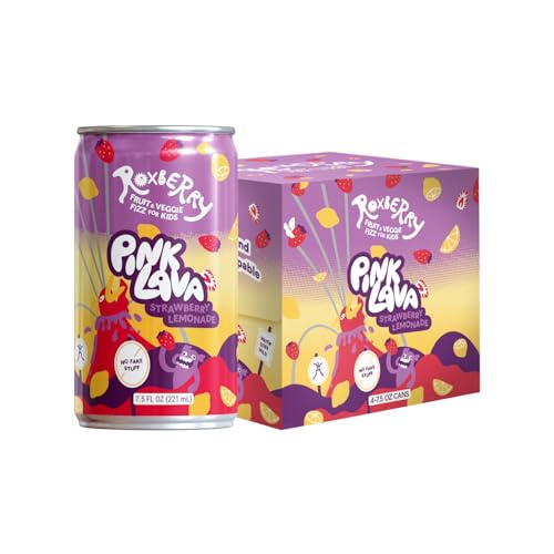 Roxberry Fruit & Veggie Fizz for Kids, Sparkling Juice, 7.5oz, No Artificial Stuff! (4 Pack, Strawberry Lemonade)
