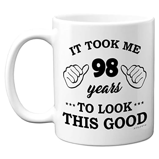 - Regalo cumpleaños hombres mujeres, taza cumpleaños niños 98 años, me llevó 98 años lucir esta buena taza – tazas cerámica aptas lavavajillas 11 oz – su día especial, fabricado en el Reino Unido por