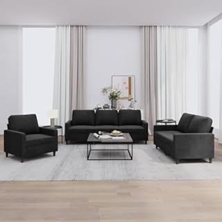 vidaXL Ensemble de Canapés avec Coussins 3 pcs, Canapés avec Accoudoirs Rembourrés, Ensemble de Meubles Salle de Séjour, Moderne, Noir Velours