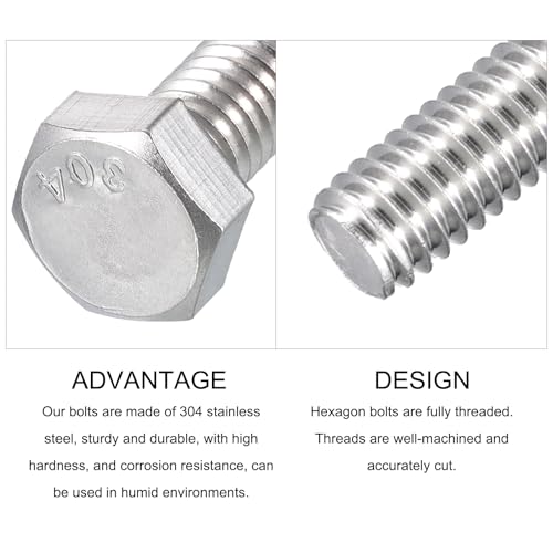 Image of METALLIXITY Hex Head Bolts (5 /16-18 x 1-1 /2 inch) 12Pcs, 304 Stainless Steel 18-8, Fully Threaded, External Hex Drive, Plain Finish, Hex Head Screw Bolt, Silver