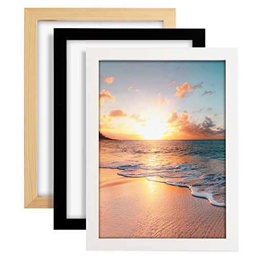 Cispree Photo Frame A4 Wooden Picture Frames with Plexiglass Clear Sheet Large Poster/Documents Frame for Family/Christmas/Photo A4(21 * 29.7CM)-White