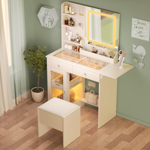 KDCAS Small Vanity Desk with Mirror and Lights, Makeup Desk