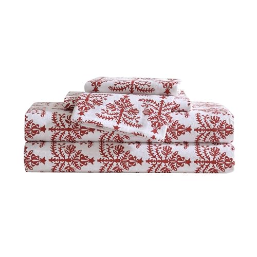 Image of Eddie Bauer - Flannel Sheets Queen Size, Anti-Pilling & Wrinkle Resistant Cotton, Touchably Soft for All-Season Comfort - Bed Sheets with Matching Pillowcases & Fitted Sheet (Jolly Trees Red)