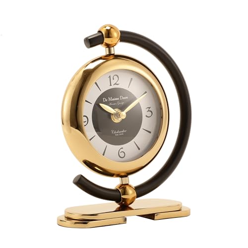Image of Decor de Maison Brings Handcrafted Aleksi 3 Mini Table Clock for KidsRoom, Living Room, Bedroom, Study Table| Classic Non-Ticking Tabletop Battery Operated Analog Desk Clock in Gold & Black (15x5x8cm)