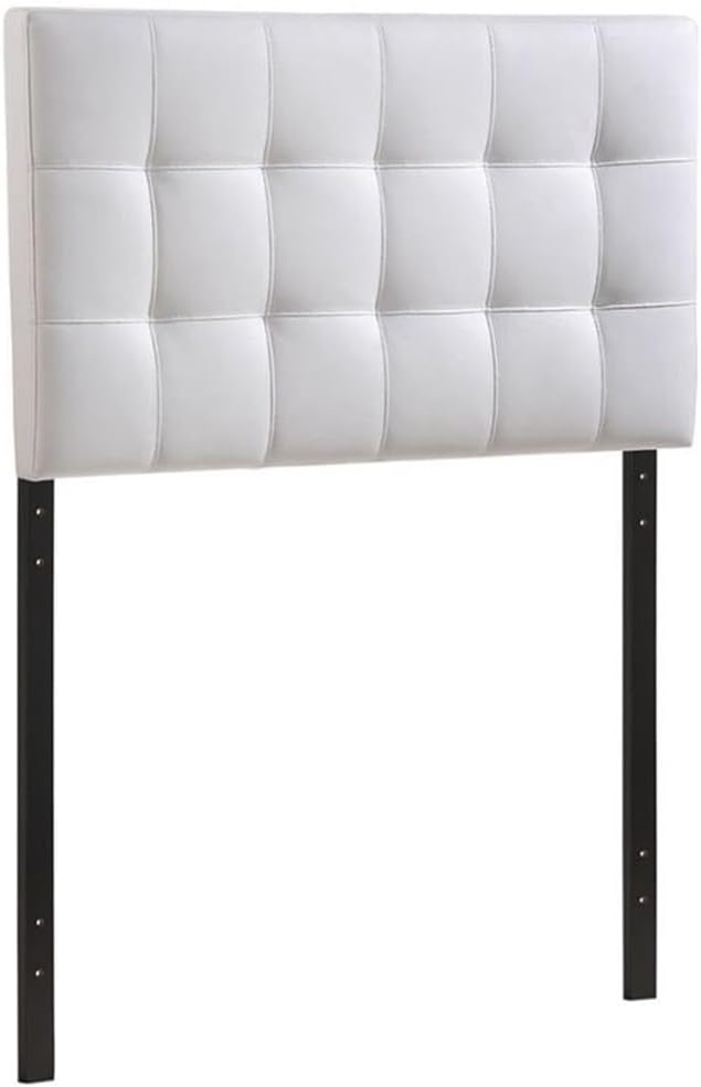 Rosebery Kids Modern Vinyl Twin Tufted Panel Headboard, White Finish, 52.5 x 39 x 3.5 in, Elegant Checkered Button Design, Upholstered Frame, Fits Twin Size Beds, Bedroom Furniture