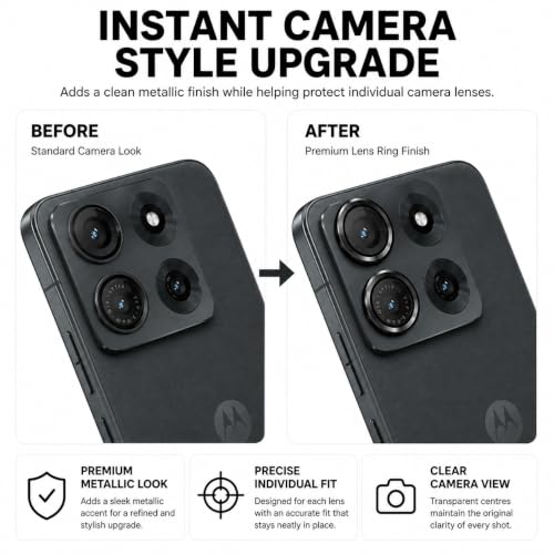 Image of ArmourPro Camera Rings Tempered Glass for Motorola Edge 70 Max, Tough HD Individual Aluminum Alloy Rings 9H Camera Cover, Scratch-Resistant,Camera Lens Protection| Black, 1 Pack
