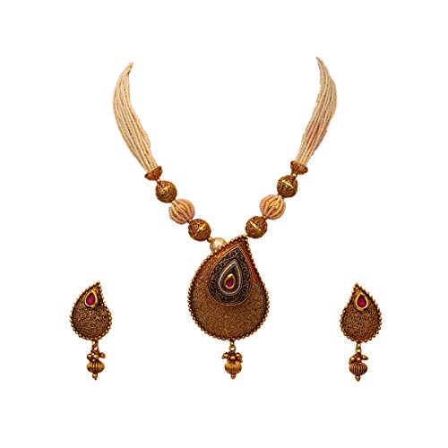 Buy CaratYogi Sparkling Pearl Necklace Earrings Set 18K Gold Plated