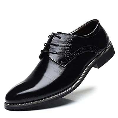 Business Anzugschuhe Herren, Lederschuhe Schnürhalbschuhe Oxford Smoking Lackleder Brogue Schuhe Hochzeit Derby Leder, 43 EU, Schwarz – Bild 8