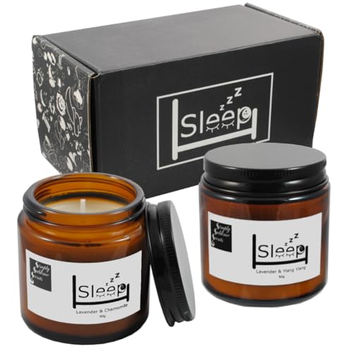 SIMPLY SUBLIME SCENTS - Sleep Candles Gifts for Women - Set Helps Reduce Stress, Anxiety & Promote Sleep - Lavender & Chamomile, Lavender & Ylang Ylang - Two Luxury Scented Soy Candles