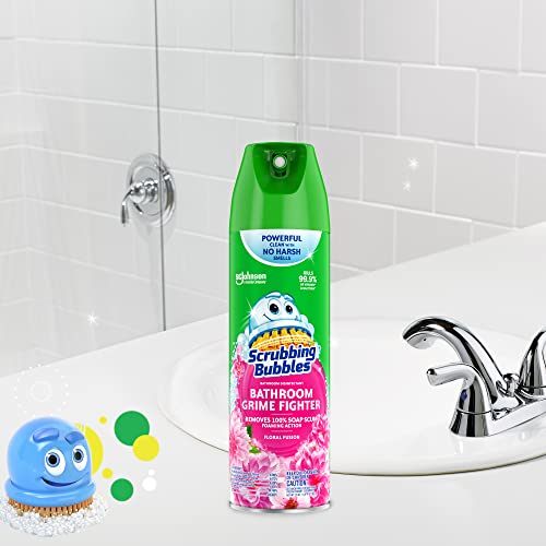 Image of Scrubbing Bubbles Bathroom and Shower Cleaner Disinfectant Aerosol, Foaming Action Bathroom Grime Fighter, Floral Fusion Scent, 20oz