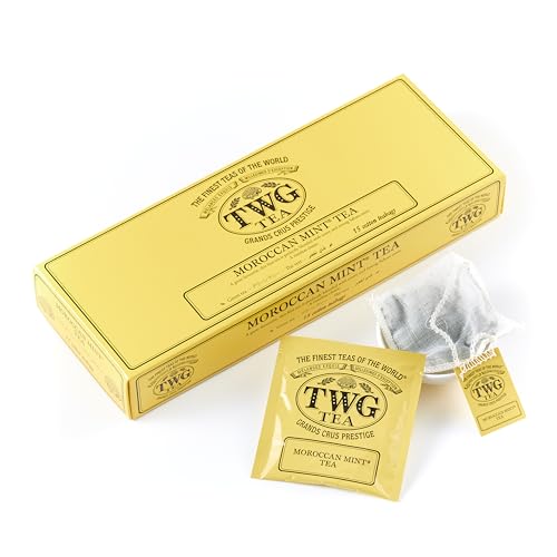 TWG Tea | Moroccan Mint Tea | Té Verde | Hojas de Menta Verde | 15 Bolsitas de Té de Algodón Cosidas a Mano | Caja de Regalo Originales