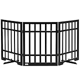 PawHut hondenhek, opvouwbaar houten deurhek, vrijstaand hondenhek, hondenhek met rubberen bumper, traphekje, zwart, 181 x 35 x 76 cm