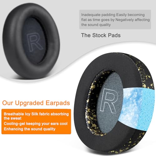 Image of SOULWIT Cooling Gel Earpads Replacement for Anker Soundcore Life Q30 /Q35 Headphones, Ear Pads Cushions with Ice Silk Fabric, High-Density Noise Isolation Foam - Black Gold
