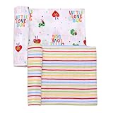 2 Pack Cotton Muslin Swaddle Blankets for Baby, 40' x 36', Lightweight, Breathable (The Very Hungry Caterpillar, Little Love Bug) Multicolored